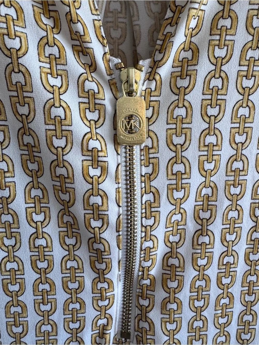 Michael Kors Cream Blouse with Gold Chain-Link equestrian-inspired print